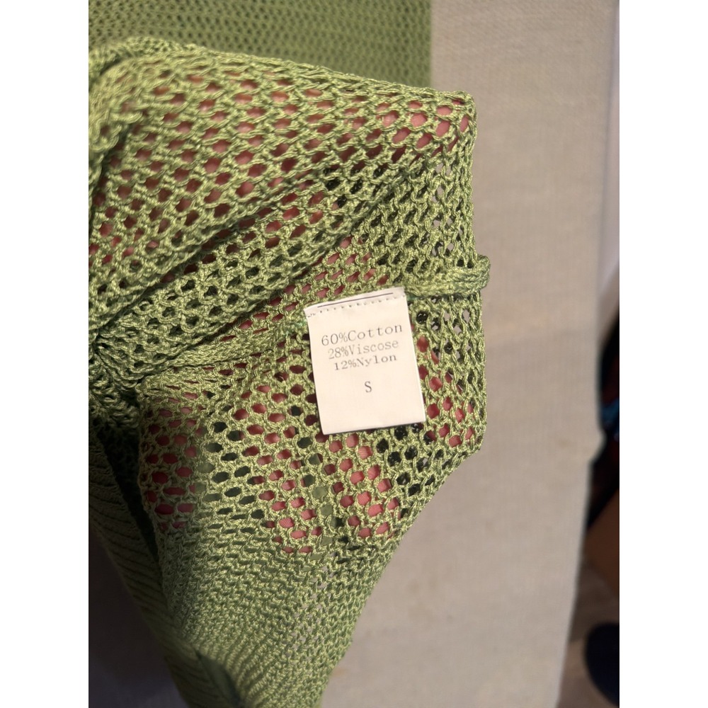 Women's Green Crochet Knit Maxi Skirt Size S Drawstring Sheer Open Knit Boh - Picture 3 of 3
